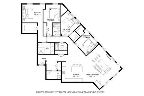 Floor plan for 3 beds, 3 baths, 2000 sqft